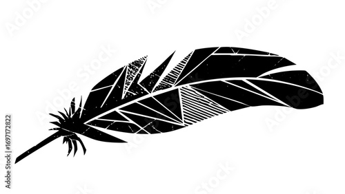 Vector Geometric feather features sharp angles and textured lines.
