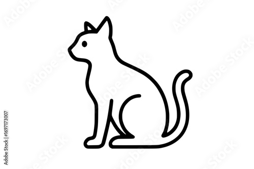Simple sitting cat outline icon on isolated white background
