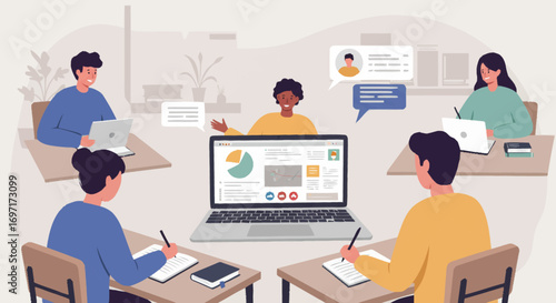 Online Meeting Team Collaboration and Video Conference Illustration