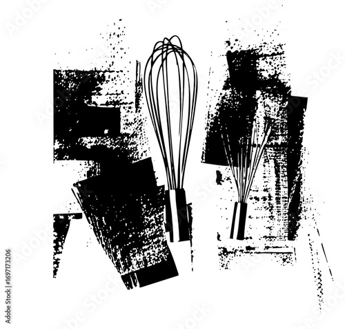 Vector Culinary whisks with abstract shapes.