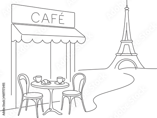 Paris Café Illustration vector – Minimalist Line Art with Coffee Cup