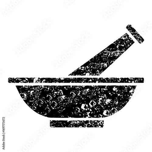 Vector Black mortar and pestle with distressed texture.