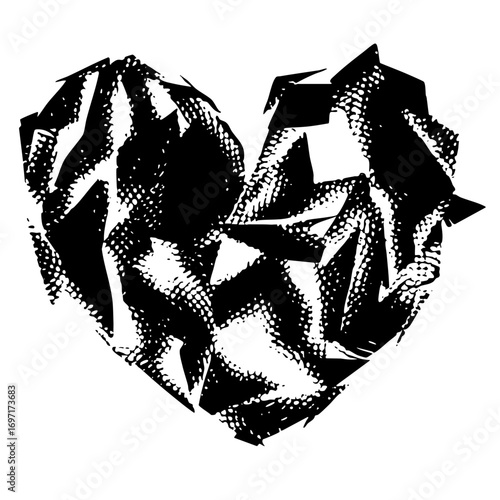 Vector Abstract fractured heart in black and white.