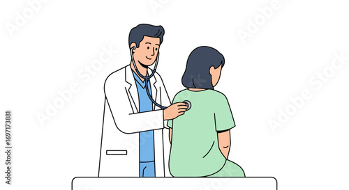 A doctor examining a patient with a stethoscope, representing healthcare, medical checkups, and the doctor-patient relationship for health and wellness promotion