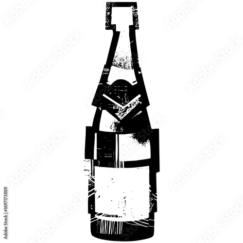 Vector Stylized sparkling beverage bottle with foil wrap.