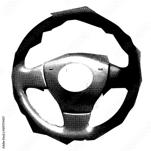 Vector Detailed steering wheel with central hub and ergonomic grips.