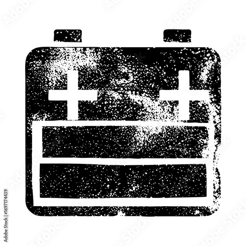 Vector Distressed battery with positive and negative symbols.