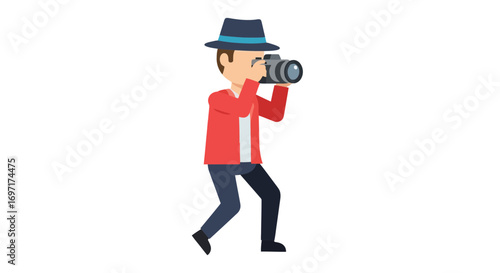 Cartoon Photographer Illustration, Ideal for Travel Blogs, Photography Tutorials, and Creative Project Designs Featuring Visual Storytelling