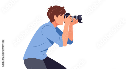 Cartoon Photographer Illustration Capturing Moments, Ideal for Travel Blogs, Photography Tutorials, and Creative Website Graphics for Photographers