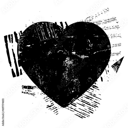 Vector Distressed heart with linear accents