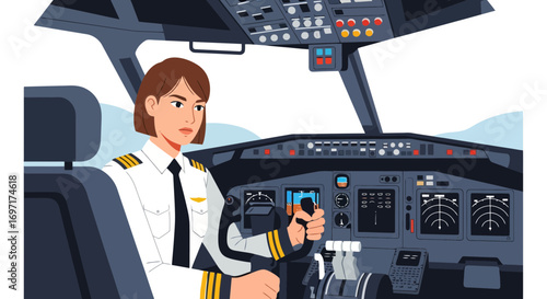 Professional Female Pilot Illustration, Ideal for Aviation Training Materials, Career Guidance, and Educational Resources About Women in STEM Fields