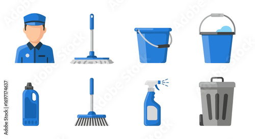 Professional Cleaning Equipment Illustration Set, Versatile for Janitorial Services, Tutorials, Guides, and Educational Materials on Hygiene and Sanitation
