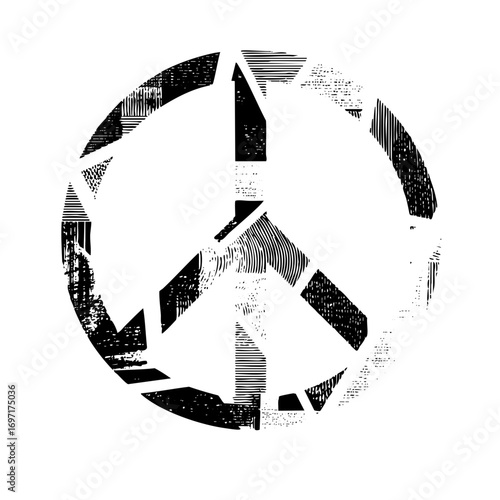 Vector Abstract peace symbol with textured lines.