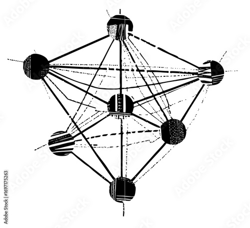 Vector Geometric structure with interconnected spheres and lines.
