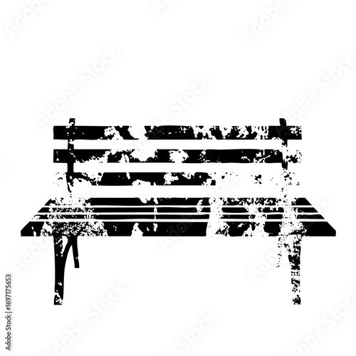Vector Distressed park bench with a grunge aesthetic.