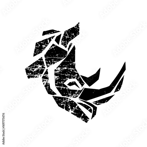 Vector Geometric rhino head with distressed texture.