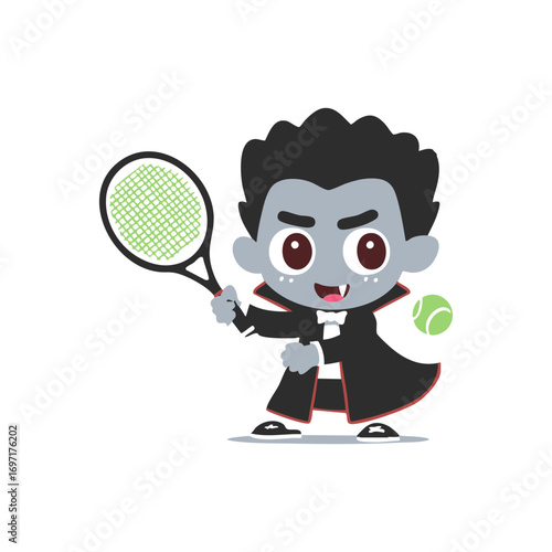 Cartoon Vampire Playing Tennis Halloween