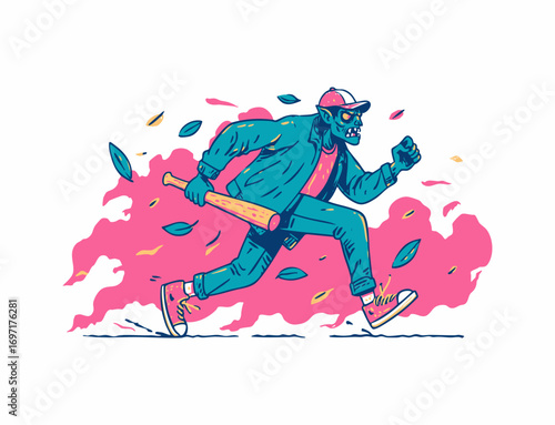 Creepy Vampire Running With Baseball