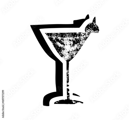 Vector Playful feline silhouette nestled within a cocktail glass .