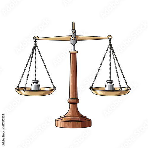Traditional balance scale with two pans, symbolizing justice and fairness in a minimalist style