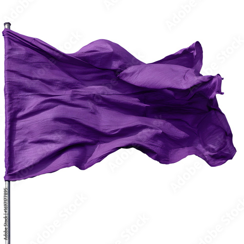 Purple flag waving in wind against black background