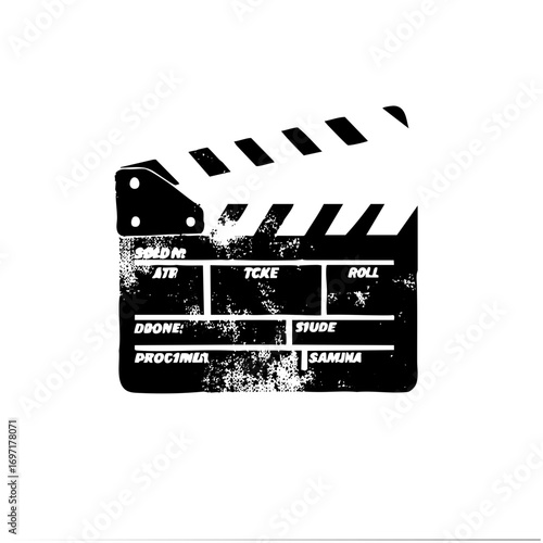 Vector Distressed film clapperboard with visible text fields.
