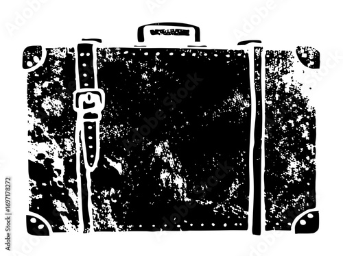 Vector Vintage suitcase with buckle and corner protectors.