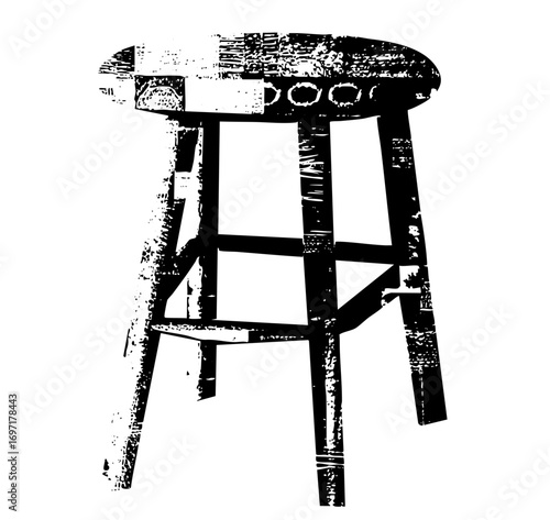 Vector Rustic wooden stool with a distressed texture.
