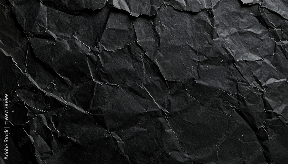 Fototapeta premium Textura de papel aluminio arrugado plateado sobre fondo negro - Patrón metálico brillante abstracto