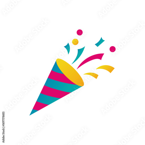Party popper icon. Celebration vector burst. Festive event confetti. Holiday surprise element.