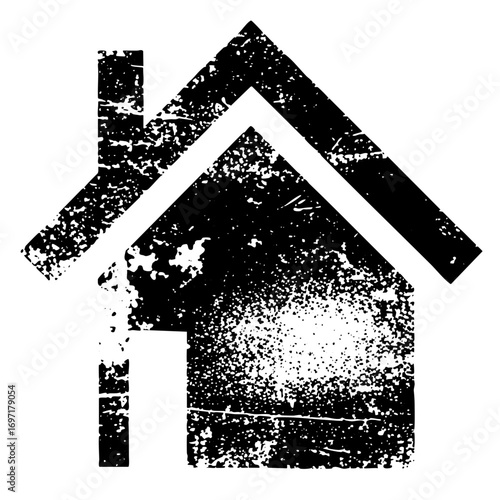 Vector Distressed house depicts a simple home silhouette.