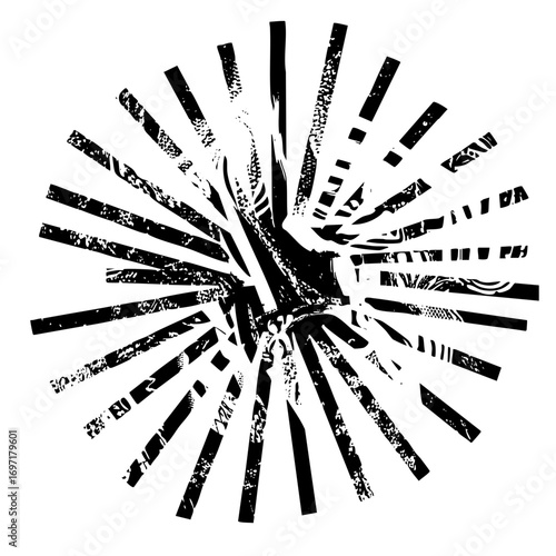 Vector Dynamic burst of abstract black lines radiates from a central point.