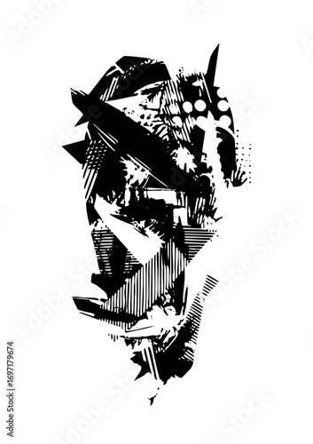 Vector Abstract vector portrait of a determined warrior with a futuristic mask.