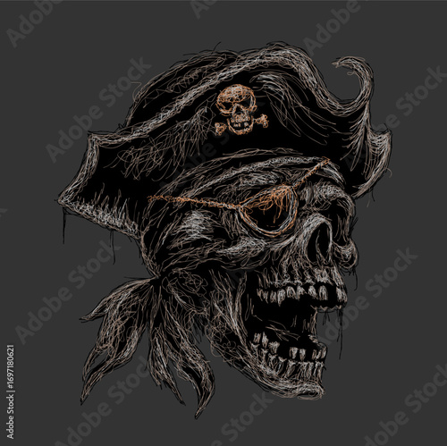 The scribble art illustration of skull wearing  pirates hat image vector is perfect for your printable t-shirt,poster,banner and also suitable for other stuffs