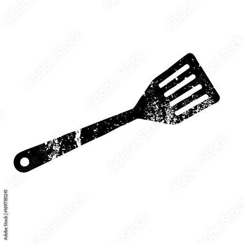 Vector Black slotted spatula with a hole for hanging.