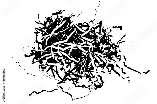 Vector Abstract tangle of black lines creates a chaotic energetic .
