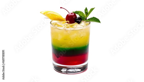 Wallpaper Mural Layered Cocktail Drink in Glass with Garnish Isolated on White Background Torontodigital.ca