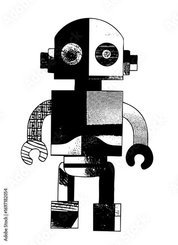 Vector Geometric robot with contrasting black and white shapes.