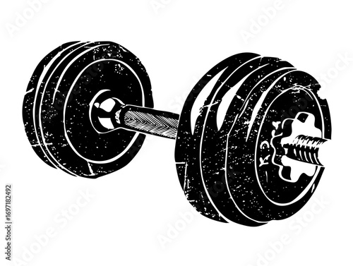 Vector Skull emerging from a distressed dumbbell .