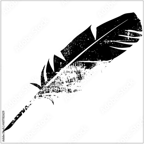 Vector Elegant black feather with dissolving effect.