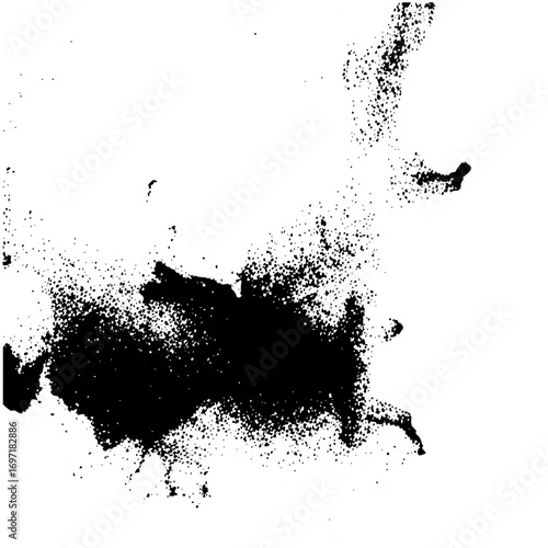 Vector Abstract splatter features dark ink blots and scattered dots.