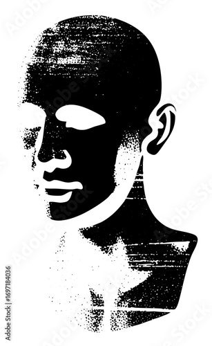 Vector Abstract portrait of a persons face in monochrome vector style.