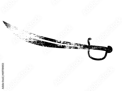 Vector Vintage curved blade sword with ornate hilt.