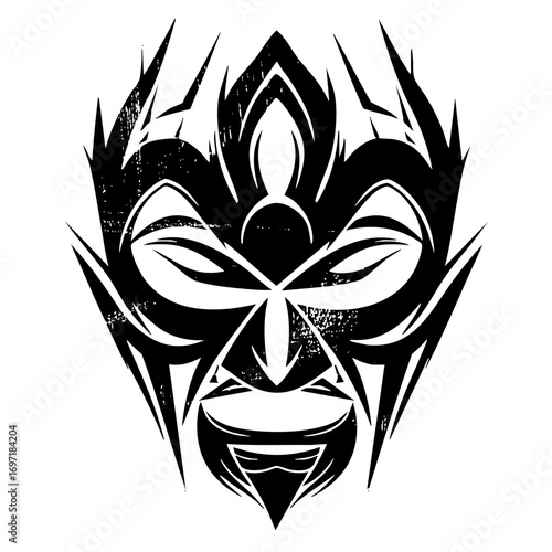 Vector Intricate black tribal mask with sharp geometric features.