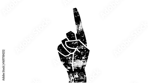 Vector Raised hand with pointing finger distressed texture .