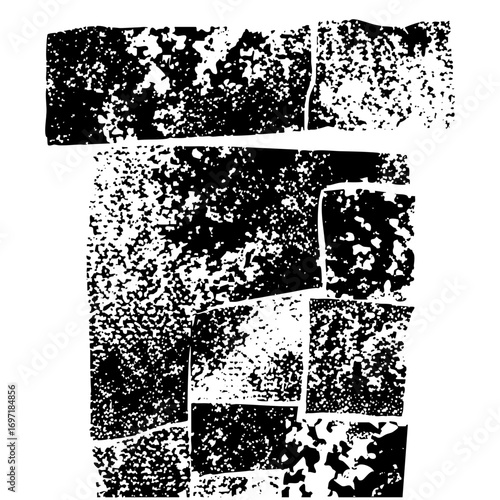 Vector Abstract geometric letter T composed of textured blocks.