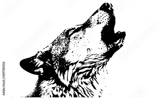 Vector Howling wolf head in monochrome style.