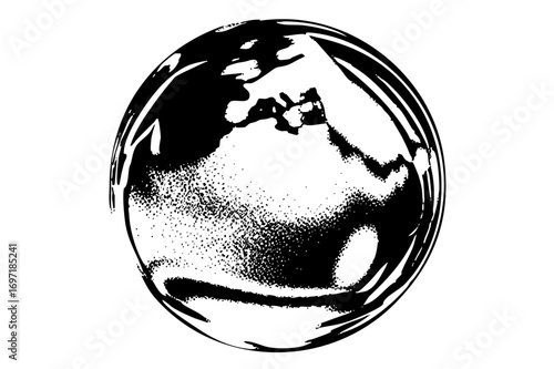 Vector Stylized globe depicts continents and oceans.