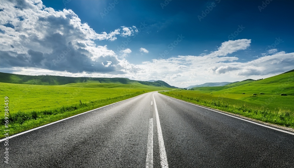 Fototapeta premium endless road along green grassland