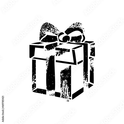 Vector Black and white of a gift box with a bow.